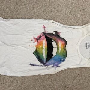 Lauren Moshi White Muscle Tee with Rainbow Lips Graphic